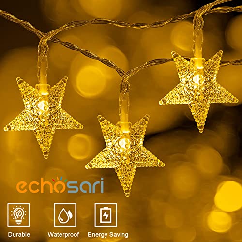 echosari 158IN Star String Lights Battery Operated Auto Timer Warm White - color: Warm White, size: Star