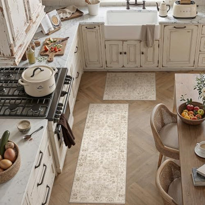 2 Piece Beige Neutral Kitchen Rug Set - color: Neutral | Beige, size: 24"x36"+24"x72"
