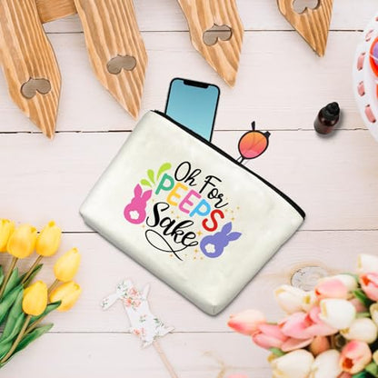 Bunny Gift for Girls Women Oh For Peeps Sake Cute Easter Peep Themed Zipper Pouch Happy Easter Day Decoration Western Easter Life Makeup Bag Travel Vacation Cosmetic Bag
