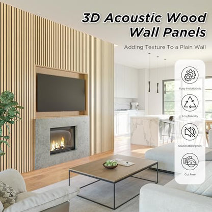 SMARTSTANDARD 4 Pack 105.9" x 12.6" Wood Slat Wall Panels, White Oak - color: White Oak, size: 106" x 50.4"