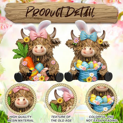 2 Pack Easter Highland Cow Figurine Decor, Resin Easter Decor - style: Easter