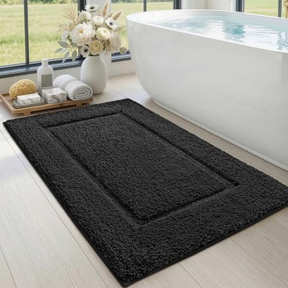 DEXI Bath Mat 43x24, Soft Absorbent Bathroom Rugs Non Slip, Black - color: Black, size: 43" X 24" (Rectangular)