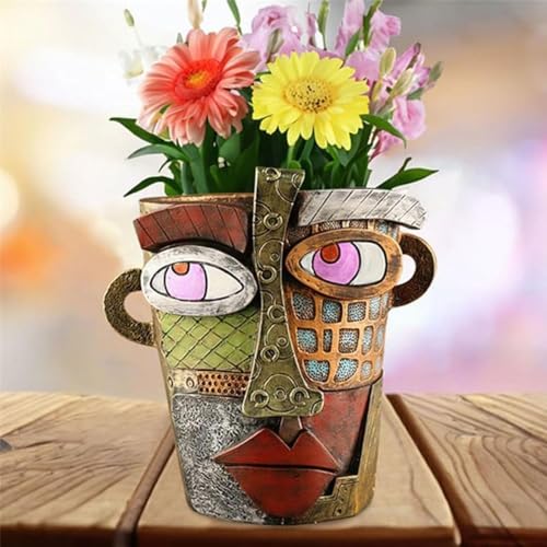 Picasso Pot, Face Planters, Plant Pots Sanxingdui Style, Abstract Head Planter, Handcrafted Planter Resin - Cute and Funky (Retro) - color: Retro