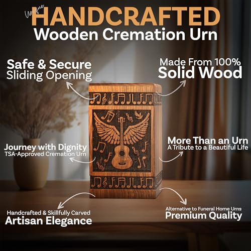 Guitar Wings Wooden Urn for Human Ashes, X-Large 250 Cu in, Black - color: Antique Black, size: X-Large (250 Cu In, to 250 lb)