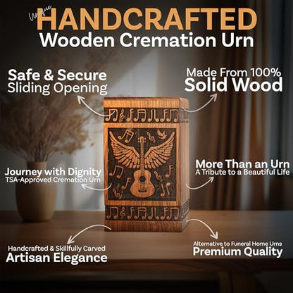Guitar Wings Wooden Urn for Human Ashes, XX-Large 640 Cu in, Black - color: Antique Black, size: XX-Large (640 Cu In, Companion)