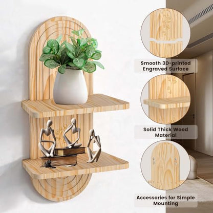 22x11.8 Inch Boho Wall Decor, Mid Century Modern Wood Wall Shelf, Natural - color: Natural