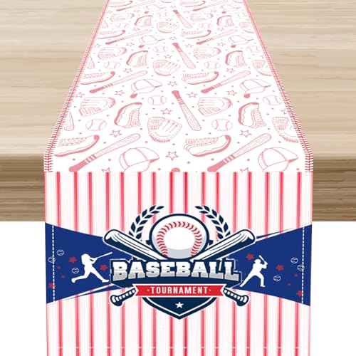 Baseball Table Runner, Retro Seasonal Sports Elements Red Gray Baseball Sports Themed Birthday Party Table Decorations for Kitchen Living Room Home Party Decor 13x36 inch - color: Ball-7, size: 13x36" Table Runner
