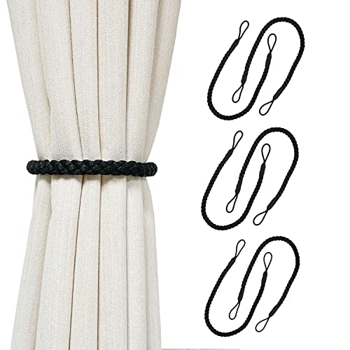 Curtain Tiebacks Ropes, 6pcs Decorative Handmade Tie Backs Curtain Holdbacks Holders Cord for Window Sheer Drapes Indoor Outdoor, Black - color: Black, size: 6pcs