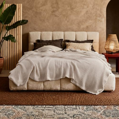 Bedsure 100% Cotton Blanket, Waffle Weave, Full Size, Beige, 80"x90" - color: 02 Beige, size: Full (80" X 90")