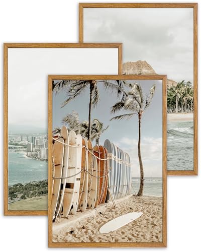 UPWOIGH Hawaii Surf Framed Wall Art Set of 3, 16 x 24 Inch - color: Grey Hawaii, size: 24"L x 16"W