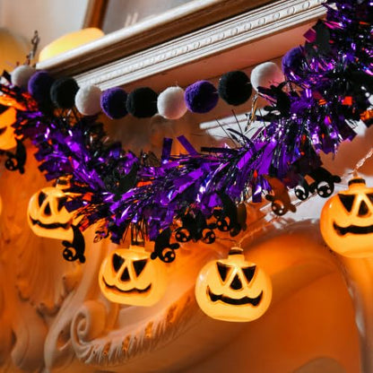 Halloween Garland with Lights, Halloween Tinsel Garland 10FT 20LED - color: Black Purple