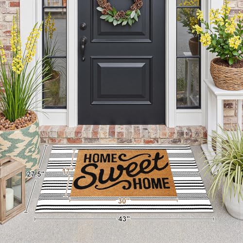 LEEVAN 2.3'X3.6' Black and White Striped Woven Reversible Outdoor Rug - color: 1white Strip, size: 2'3" x 3'6"