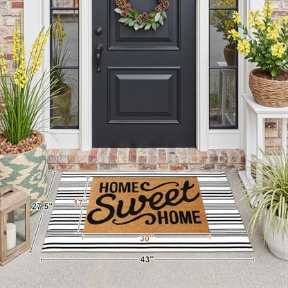 LEEVAN 2.3'X3.6' Black and White Striped Woven Reversible Outdoor Rug - color: 1white Strip, size: 2'3" x 3'6"