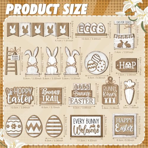 24 Pcs Easter Tiered Tray Decoration Set Easter Table Sign Farmhouse Bunny Eggs Rabbit Carrot Tabletop Centerpieces Spring Wood Blocks Signs for Spring Home Kitchen Office Holiday Party Supplies - style: Easter