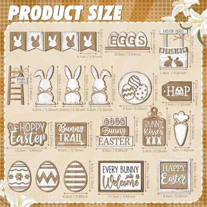 24 Pcs Easter Tiered Tray Decoration Set Easter Table Sign Farmhouse Bunny Eggs Rabbit Carrot Tabletop Centerpieces Spring Wood Blocks Signs for Spring Home Kitchen Office Holiday Party Supplies - style: Easter