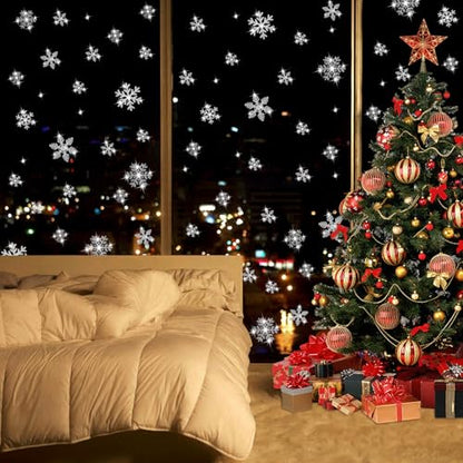 LUDILO 240Pcs Christmas Window Clings Glitter Snowflakes Window Decals - color: Glitter