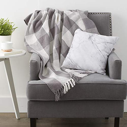 DII Buffalo Check Collection Rustic Farmhouse Throw Blanket with Tassles, 50x60, Gray/White - color: Gray/White, size: 50x60"