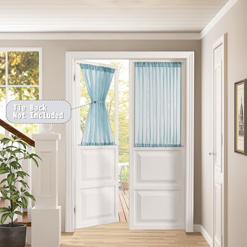Tollpiz Small Sheer Door Curtain Closet Linen Textured Curtain Sheers Doorway Light Filtering Voile French Door Rod Pocket Curtains Patio Glass Doors, 25 x 40 inches Long, Dusty Blue, 1 Panel - color: Dusty Blue, size: 25"W x 40"L (Pack of 1)