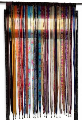 Mango Gifts Vintage Silk Sari Curtain – Bohemian Multicolor Room Divider, Light Filtering Window Curtain with Rod Pocket, Handmade Boho Doorway Drape for Living Room & Bedroom, 85 x 45 Inch - color: Multi Color