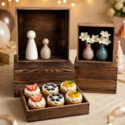 Arttown 6-Pack Buffet Risers and Stands for Food Display Wood Risers