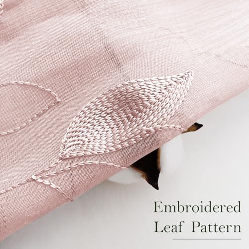 HOMEIDEAS Blush Pink Kitchen Curtains Leaf Embroidered, 30x24, 2 Panel - color: Blush Pink, size: 30"W x 24"L (Pack of 2)