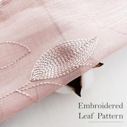 HOMEIDEAS Blush Pink Kitchen Curtains Leaf Embroidered, 30x24, 2 Panel - color: Blush Pink, size: 30"W x 24"L (Pack of 2)