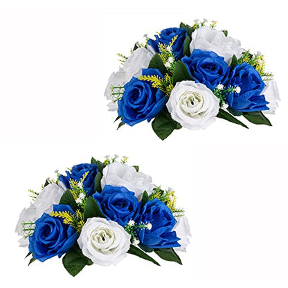 Flower Centerpieces Wedding Tables: Royal Blue & White, 2 Packs - color: Royal Blue White