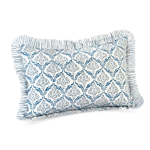 CPC Indigo Regal Block Print Ruffle Sham Pillow Cover 12x20 Inch, Pack of 1 - color: Indigo Regal, size: 20" x 12" (Pack of 1)