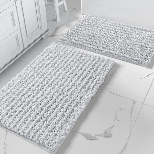 Yimobra Bathroom Rugs Sets 2 Piece, Super Absorbent Bath Mat Set, Silver - color: Silver, size: 32''x20''+24''x17''