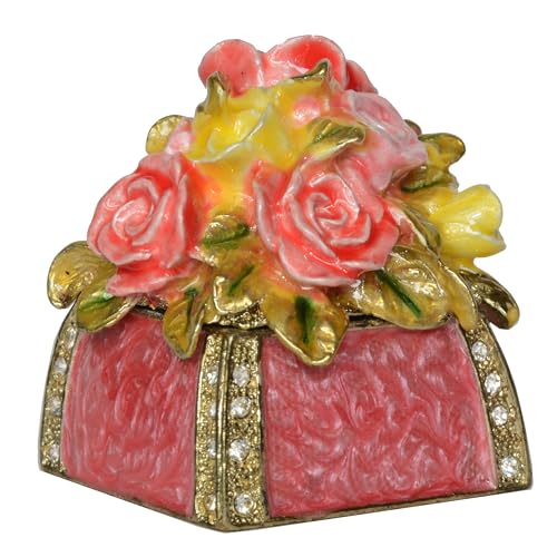 Rose Box Trinket Box Jewelry Box Hand Painted Decorative Box with Hinged Lid Ring Earring Holder Table Figurine Collectible - color: Rose Box