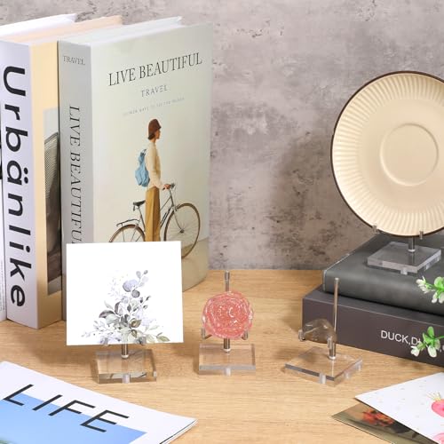 12 Pcs Adjustable Metal Arm Display Stand Crystal Holder Easel Display with Acrylic Base Easel Rock Mineral Stand for Geodes Mineral Agate Collection (Silver, 2 x 2 x 3.2 Inch)