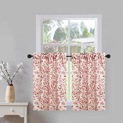 VOGOL Red Leaf Print Tier Curtains, Country Style, 30 x 30, 2 Panels - color: Red, size: 30"W x 30"L (Pack of 2)