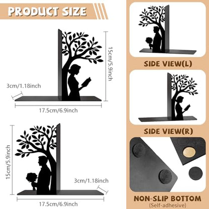 Metal Bookends Tree of Life Book Ends for Shelves - color: Black - 1 Pair Couple Under the Tree