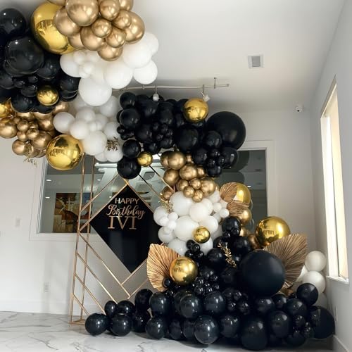 PartyWoo Black and Gold Balloons 66pcs 12 Inch Black Chrome Gold Balloons - color: Black, Gold