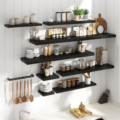 55 Inch Floating Shelves, 12"Deep Wall Shelf, 80 Lbs Capacity, Black, 2pcs - color: Black, size: 55"Wx12"Dx1.5"H