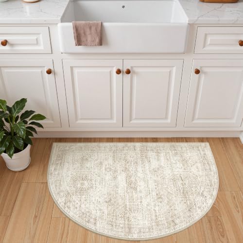 2x3 Half Circle Rug, Small Washable Entryway Rug,Beige - color: Beige/Ivory, size: 2' x 3' (Semicircular)