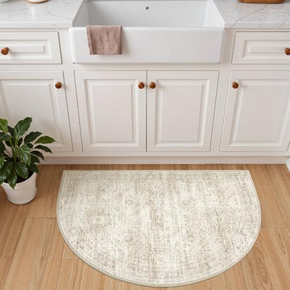 2x3 Half Circle Rug, Small Washable Entryway Rug,Beige - color: Beige/Ivory, size: 2' x 3' (Semicircular)