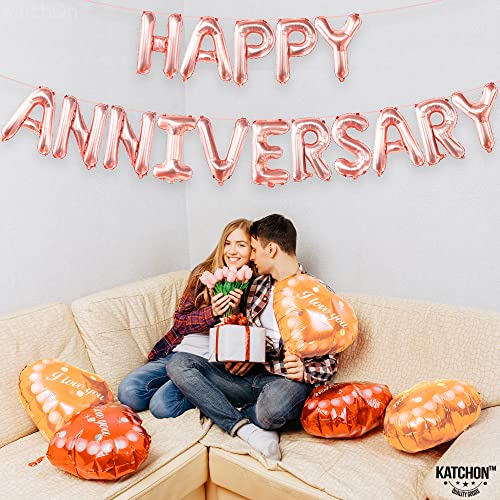 KatchOn Rose Gold Happy Anniversary Balloons Letters 16 Inch - style: Rose Gold