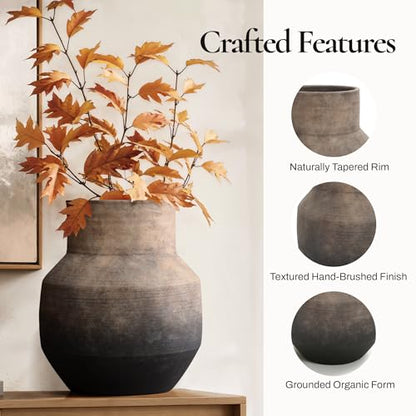 LuxenHome Round Ceramic Flower Vase, 13 Inch Brown Terracotta Vases - color: Brown Round C