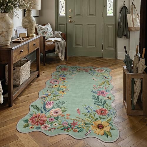 4x6 Floral Green Scalloped Area Rug - color: Scalloped | Green, size: 4' x 6' (Rectangular)
