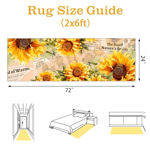 AooHHooA 2x6 Sunflower Runner Rug, Washable Hallway Runner Rug, Yellow - color: Sunflower-2, size: 2' x 6' (Runner)