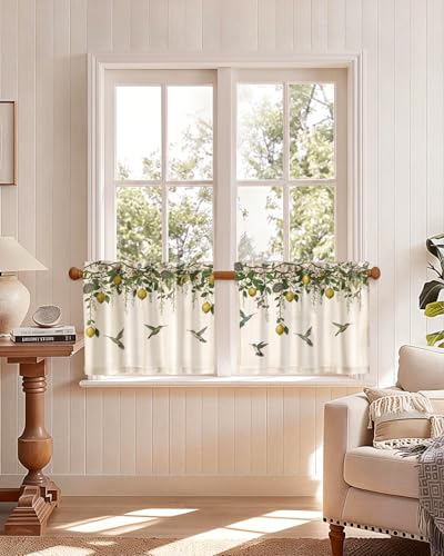 Miss Adola 18 Inch Length Kitchen Tier Curtains, Farmhouse Lemon - color: Farmhouse Lemon, size: 28"W x 18"L (Pack of 2)