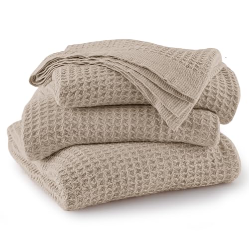 Bedsure 100% Cotton Big Oversized King Blanket, Waffle Weave, Khaki Brown - color: 03 Khaki Brown, size: Oversized King (120" X 94")