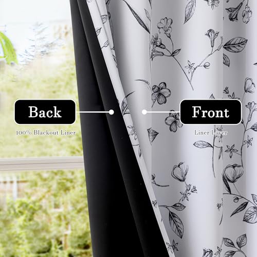 ChrisDowa 100% Blackout Floral Curtains 84 Inches Long 2 Panels,Black - color: Black, size: 52"W x 84"L (Pack of 2)