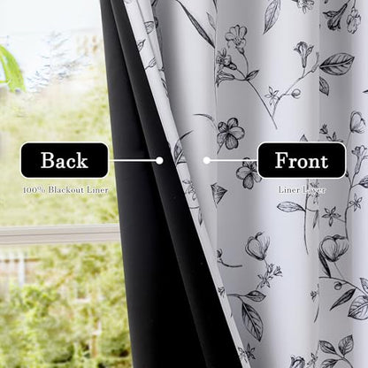 ChrisDowa 100% Blackout Floral Curtains 84 Inches Long 2 Panels,Black - color: Black, size: 52"W x 84"L (Pack of 2)