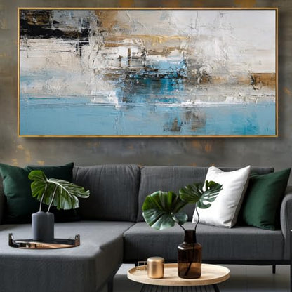 Wall Art Abstract Canvas Painting Blue 24"x48" with Framed - color: Abstract01, size: 48"L x 24"W