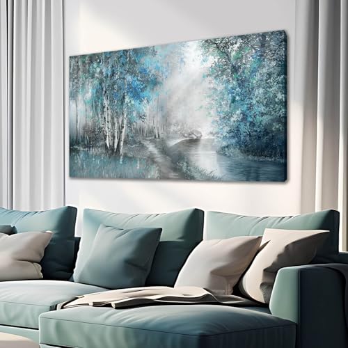 SOUGUAN Landscape Art Posters Blue Pictures Wall Decor Grey Forest Wall Prints Botanical Artwork for Dining Room Bedroom 20"x 40" Contemporary Wall Art - color: Blue, size: 40"L x 20"W
