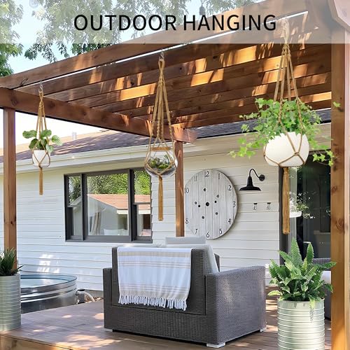 Macrame Plant Hanger - Fits 4-13 Inch Pots, 3-Pack, Brown - color: 34+41+46 Inch Brown