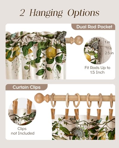 Miss Adola 45 Inch Length Kitchen Tier Curtains, Farmhouse Lemon - color: Farmhouse Lemon, size: 28"W x 45"L (Pack of 2)