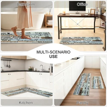 Kitchen Rules Rugs Set of 2,Washable Kitchen Mats 17x30+17x47 - color: Kitchen Rules, size: 17" x 30" + 17" x 47" (Set of 2)